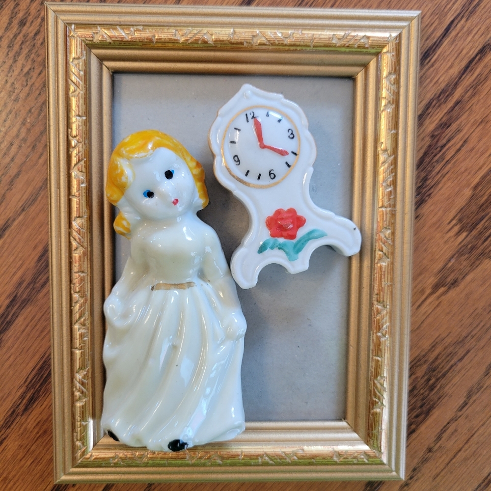 Vintage Girl & Clock Figurine Knick Knack Items ~ MCM ~ Japan ~ FINAL PRICE!!!